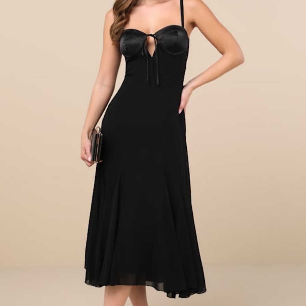 Lulus Enticing Invite Black Pleated Midi Dress - Size XL